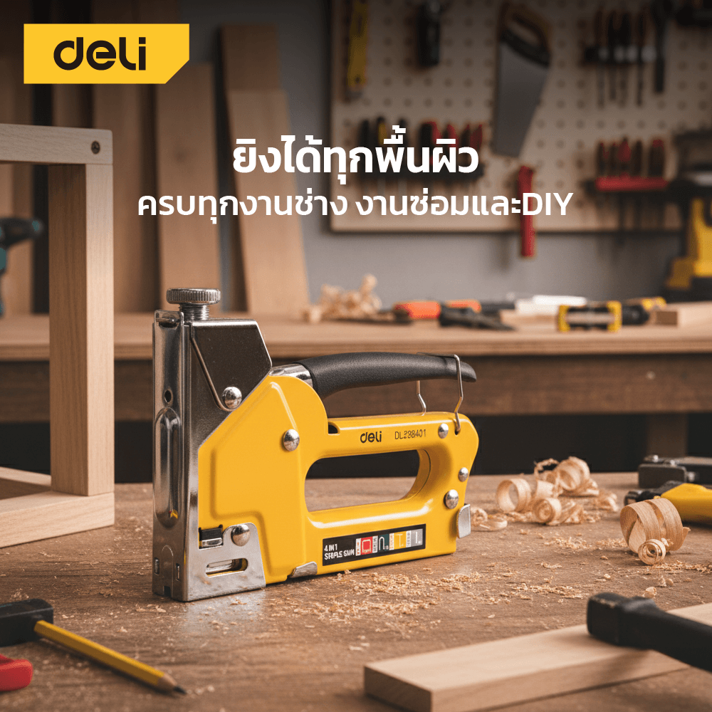 เครื่องยิงแม็ก DELI EDL238401-YL-01 สีเหลือง 4IN1
